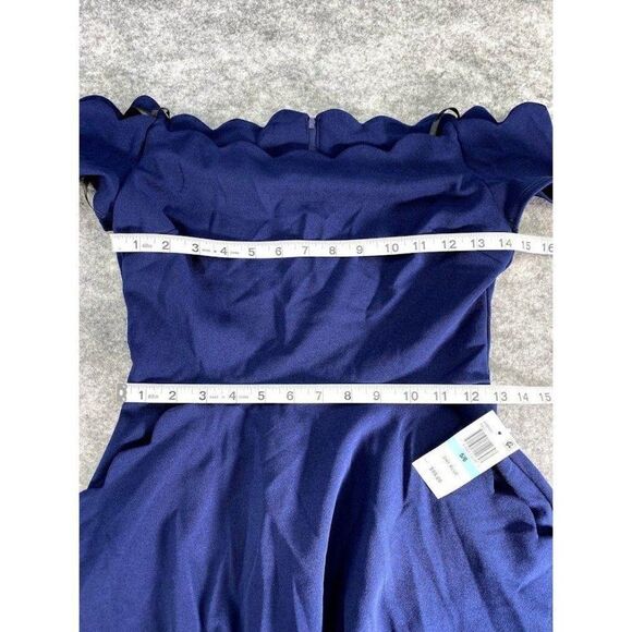 B Darlin Off the Shoulder Scallop Neckline Fit Flare Blue‎ Sz 5 NEW - Picture 7 of 13